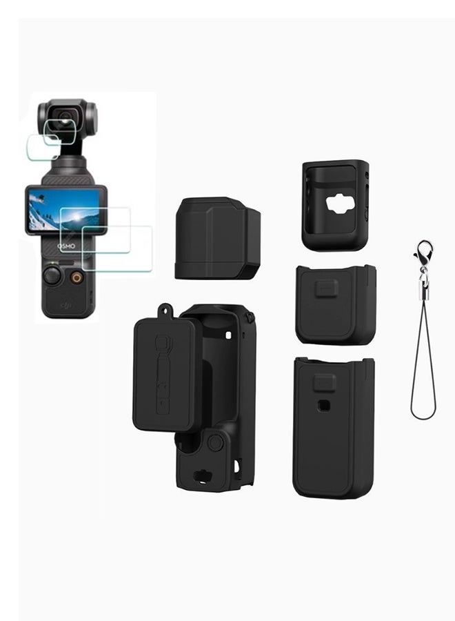 بكومور مجموعة ملحقات DJI Osmo Pocket 3: غطاء حماية من السيليكون مع واقي شاشة من الزجاج المقوى وواقي عدسة | حماية كاملة للكاميرا، ملحقات مقاومة للخدوش والصدمات - Image 1